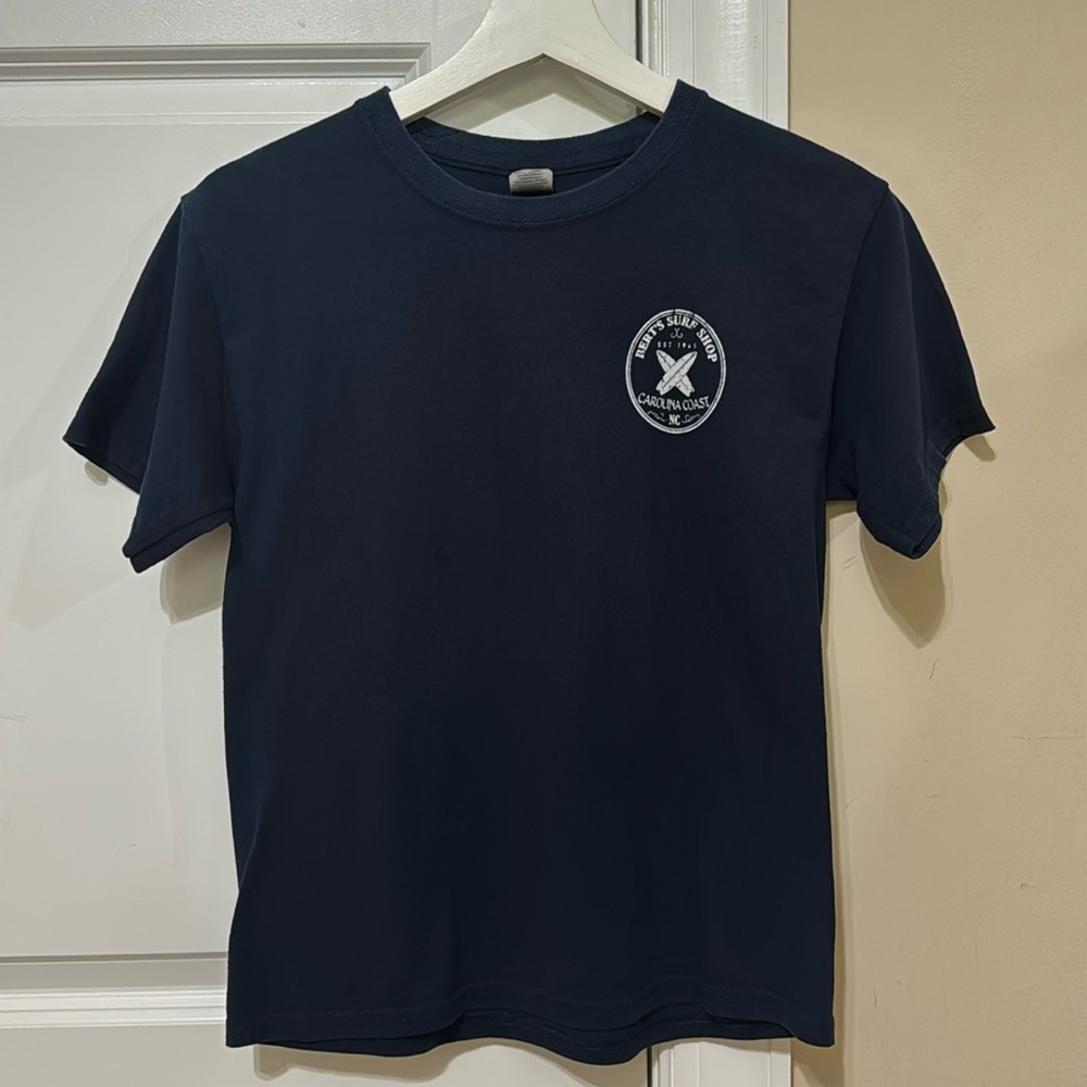 Bert’s Surf Shop tshirt, boys short-sleeve, Size Medium, navy